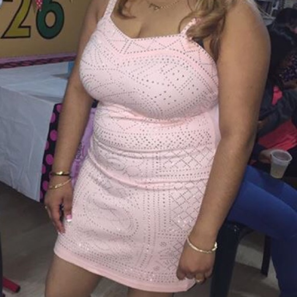 Pink Bodycon Dress with silver design on front